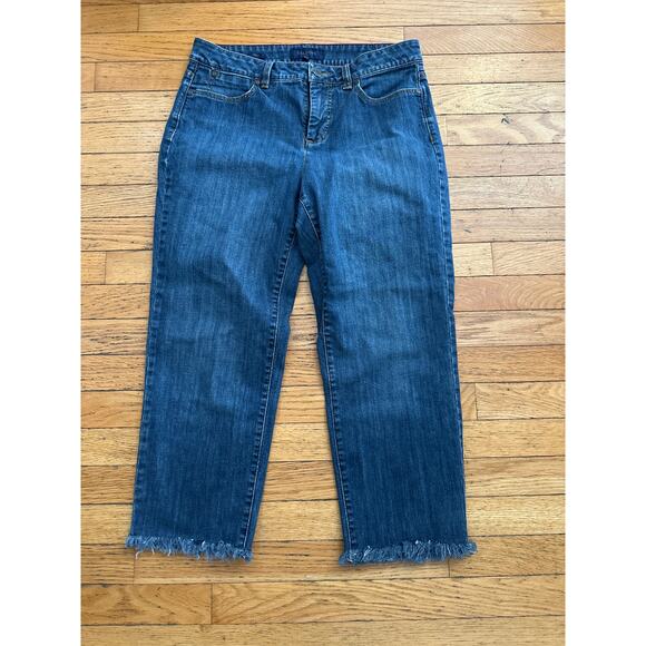 Talbots Women’s Size 8 Curvy Fit Straight Leg Jeans – Raw Hem Cropped Blue Denim - Picture 1 of 5